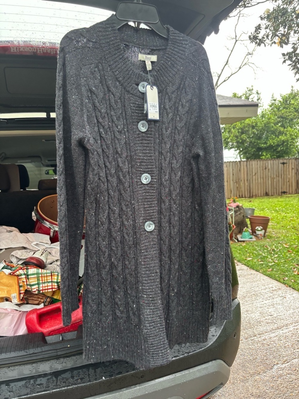 Bass Women's Charcoal Cable Knit Sweater Cardigan with Large Buttons